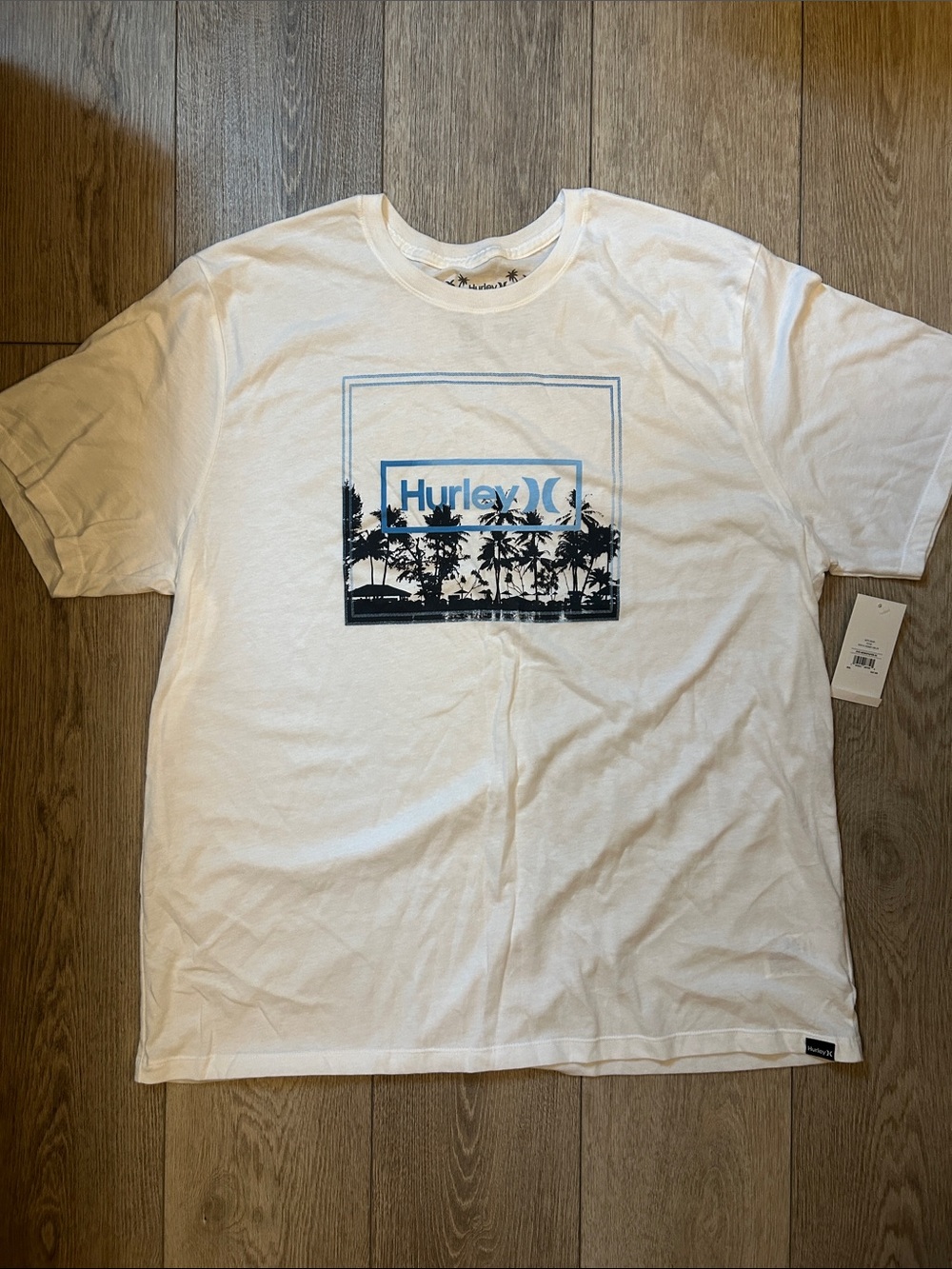 Men’s Hurley White Short-Sleeve Crew with Blue Palm Graphic